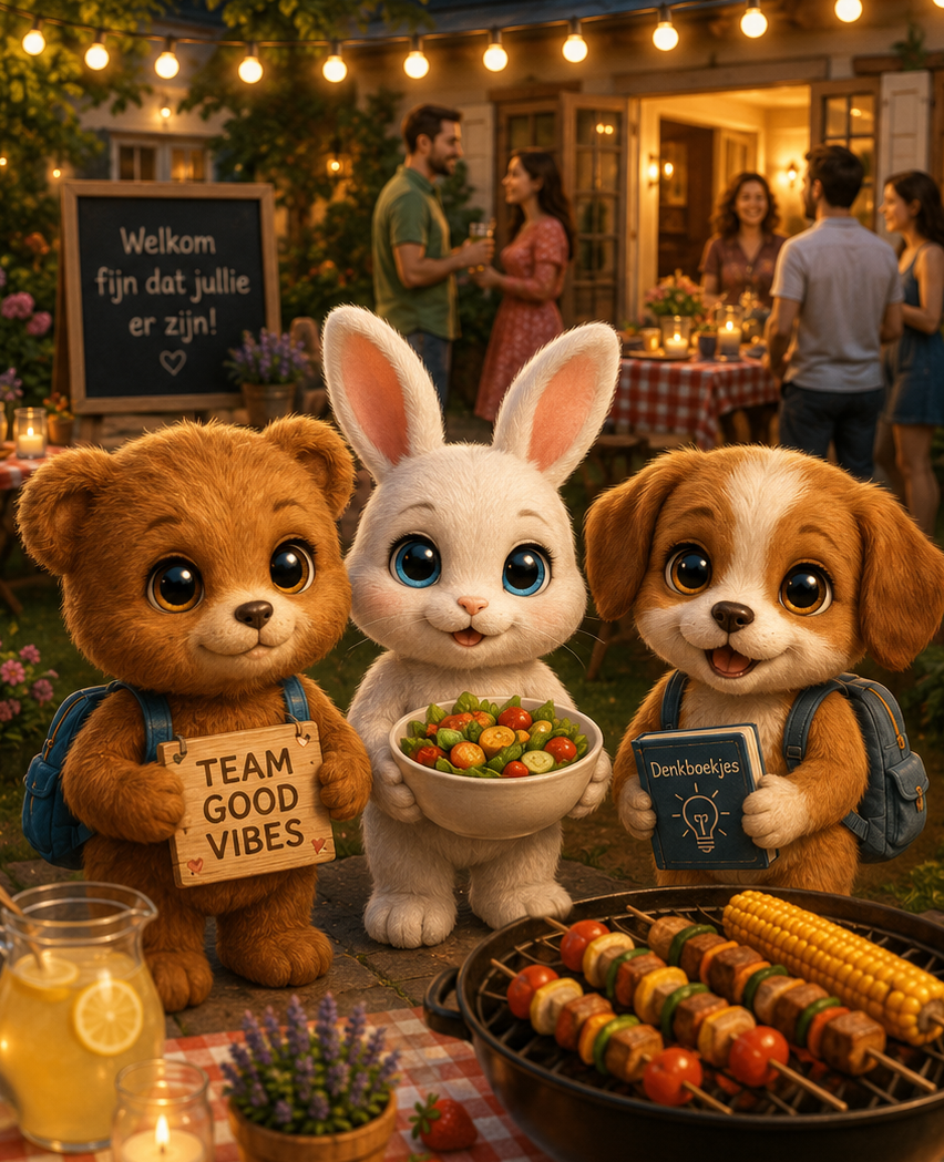 Milo, Luna en Binky op de BBQ – een gezellig avontuur vol nieuwe vrienden