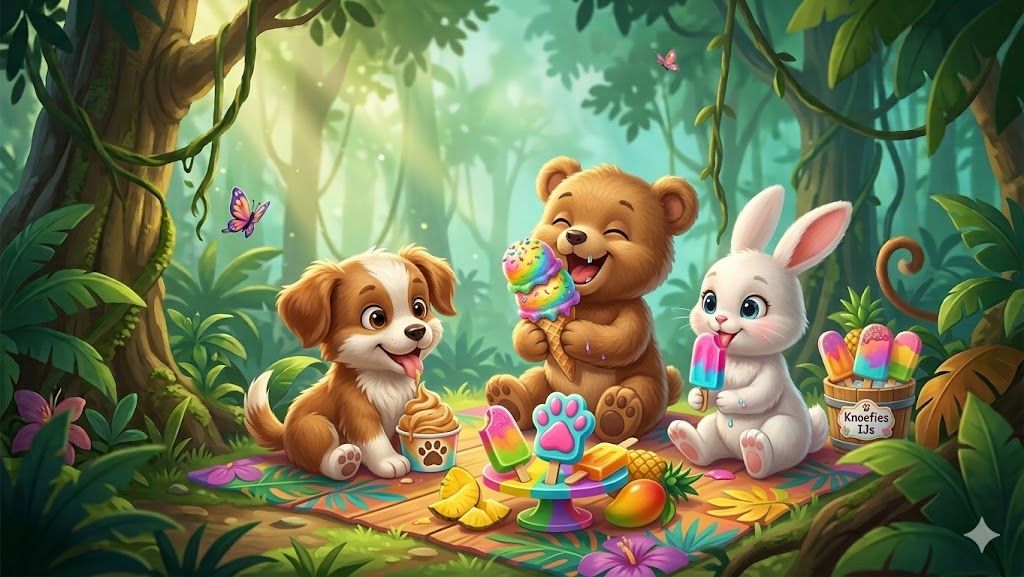 Knoefies in het Oerwoud met Regenboogijsjes | Schattig Kinderverhaal