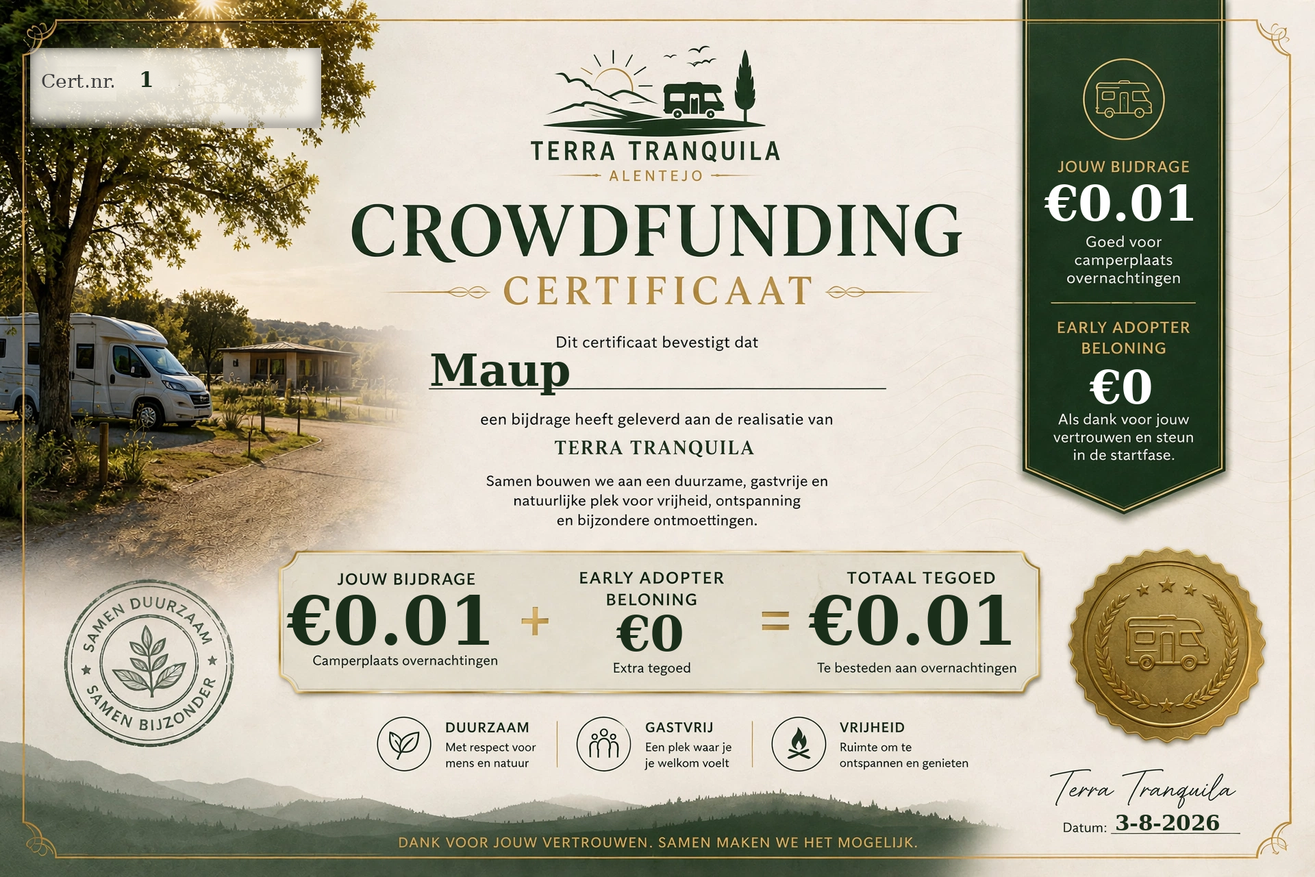 Certificaat €0.01